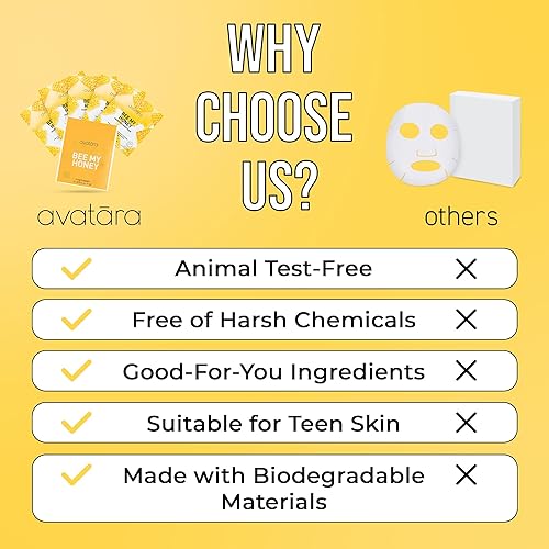 Miniatura 8 de Avatara Bee My Honey - Mascarilla facial de 5 hojas, mascarillas hidratantes con extracto de miel y caña de azúcar, mascarilla facial para el