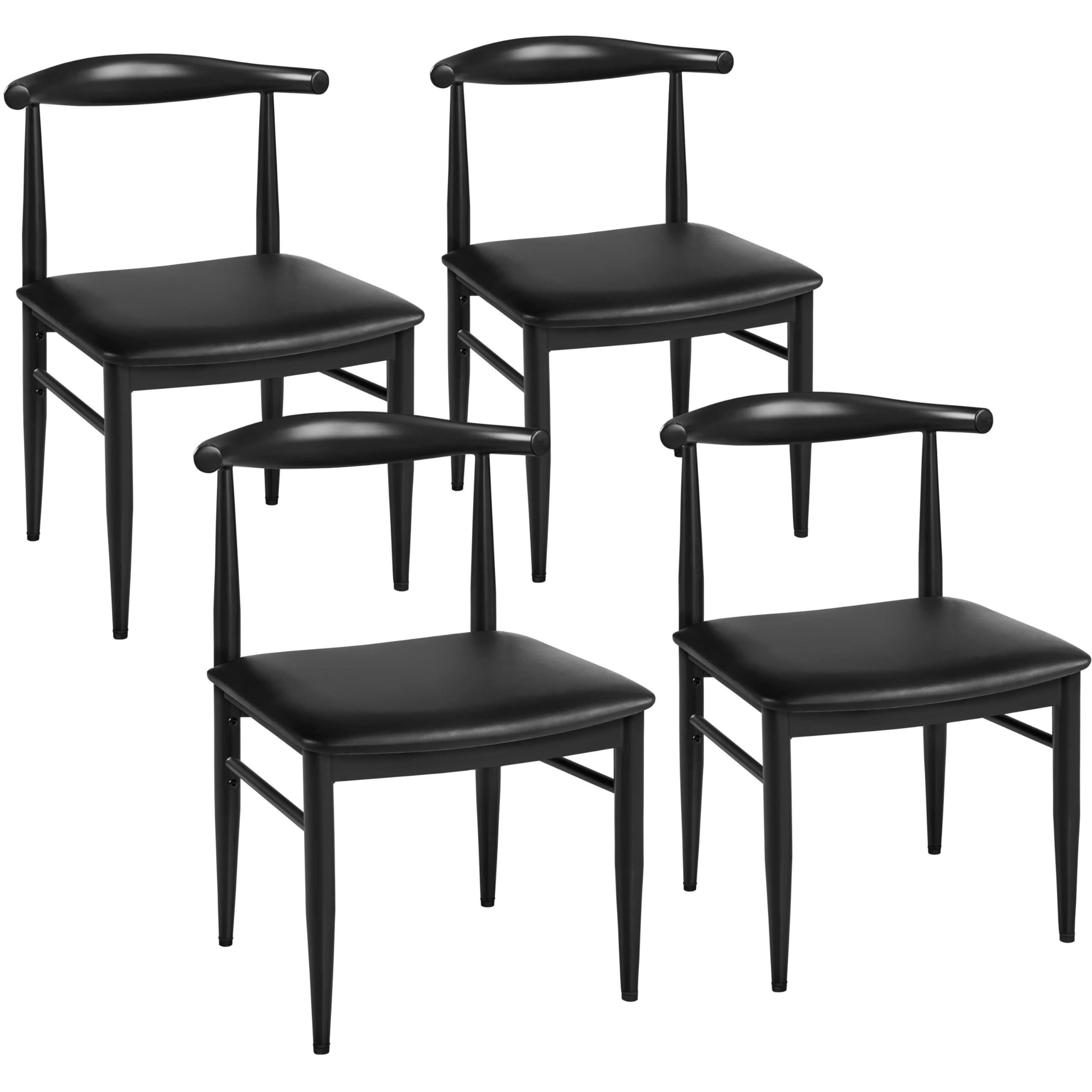 Yaheetech Mid Century Dining Chairs Armless with Backrest Modern Kitchen Chairs Metal Legs Fabric Leather Seat Set of 4, Black