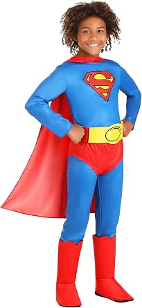 Kids Classic Superman Costume for Boys - Child DC Comic Superhero Suit with Cape, Briefs, Belt, Boot Covers
