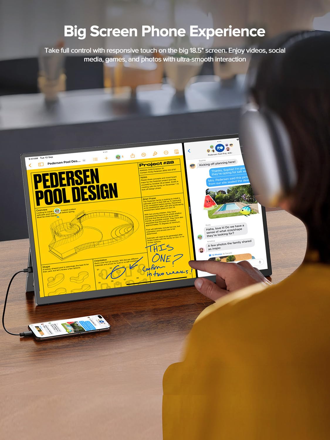UPERFECT 18.5" Przenośny Monitor Dotykowy 120Hz Monitor do Gier, 10 Punktów Dotykowych FHD HDR FreeSync, Regulowany 180 ° Wsparcie i VESA, Drugi monitor podróżny do laptopa, PC i konsol do gier