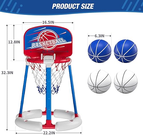 Miniatura 7 de HYES Aro de baloncesto para piscina junto a la piscina con tablero, juguetes flotantes para piscina con 4 pelotas de baloncesto4 globos de