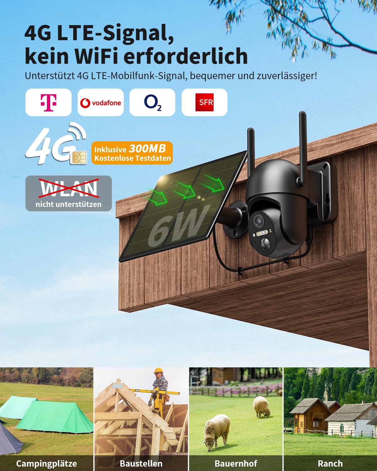 4G LTE Überwachungskamera Aussen Akku mit SIM Karte Ohne WLAN Solar