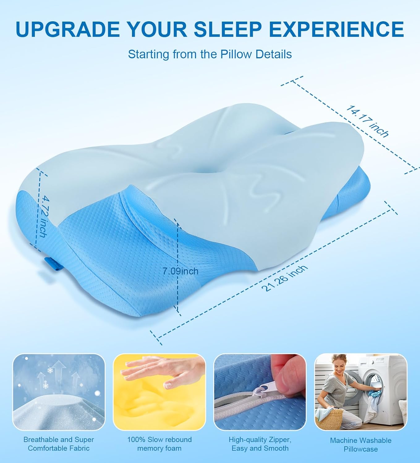 Cervical Neck Pillow for Sleeping, Ergonomic Side Sleeper Pillow for Neck Pain Relief, Adjustable Orthopedic Contour Cooling Mellow Cloud Align Pillows for Side/Back/Stomach Sleepers