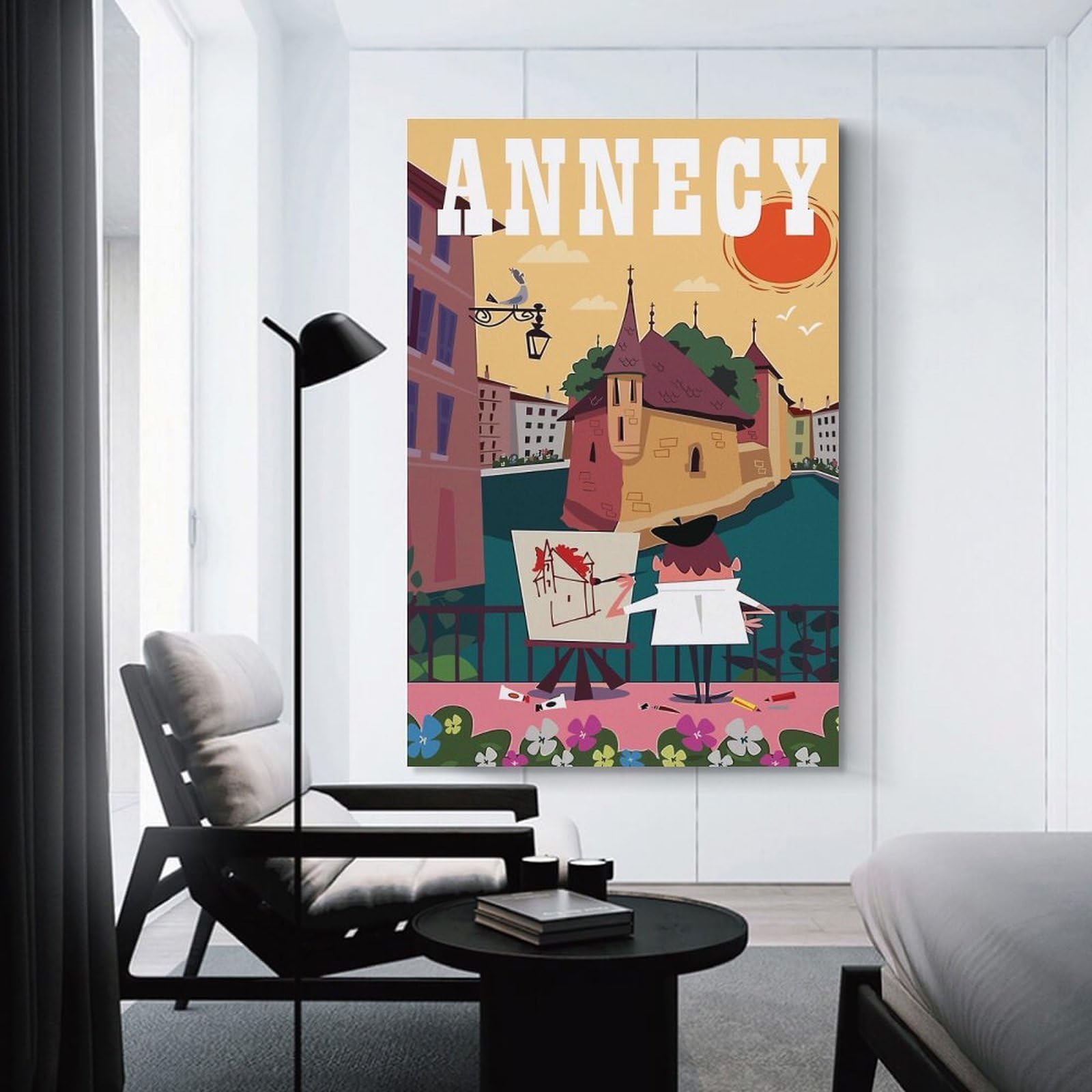 Junmoney Canvas Wall Decor Annecy Travel, 24x36inch(60x90cm), for Gallery Wall Layouts in Home Or Office, Home Wall Art for Statement Displays