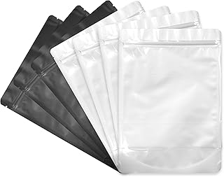 Black 6" x 9" Stand Up Pouch Bags, 100 Pack – Clear Front & Aluminum Foil Back, Resealable and Heat Sealable Storage Bags for Food, Snacks, Coffee, Candy, and More