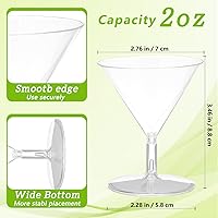 Vista 2 de Paquete de 100 vasos de Martini de plástico transparente de 2 onzas, vasos de cóctel desechables, mini tazas de postre, vasos de chupito