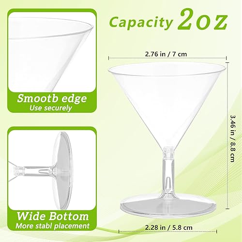 Miniatura 2 de Paquete de 100 vasos de Martini de plástico transparente de 2 onzas, vasos de cóctel desechables, mini tazas de postre, vasos de chupito para