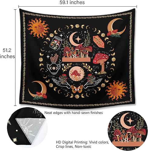 Miniatura 3 de Ftuency Tapiz de mariposa de plantas naturales, tapices de fase lunar, decoración estética de flores, para colgar en la pared del dormitorio, hogar,