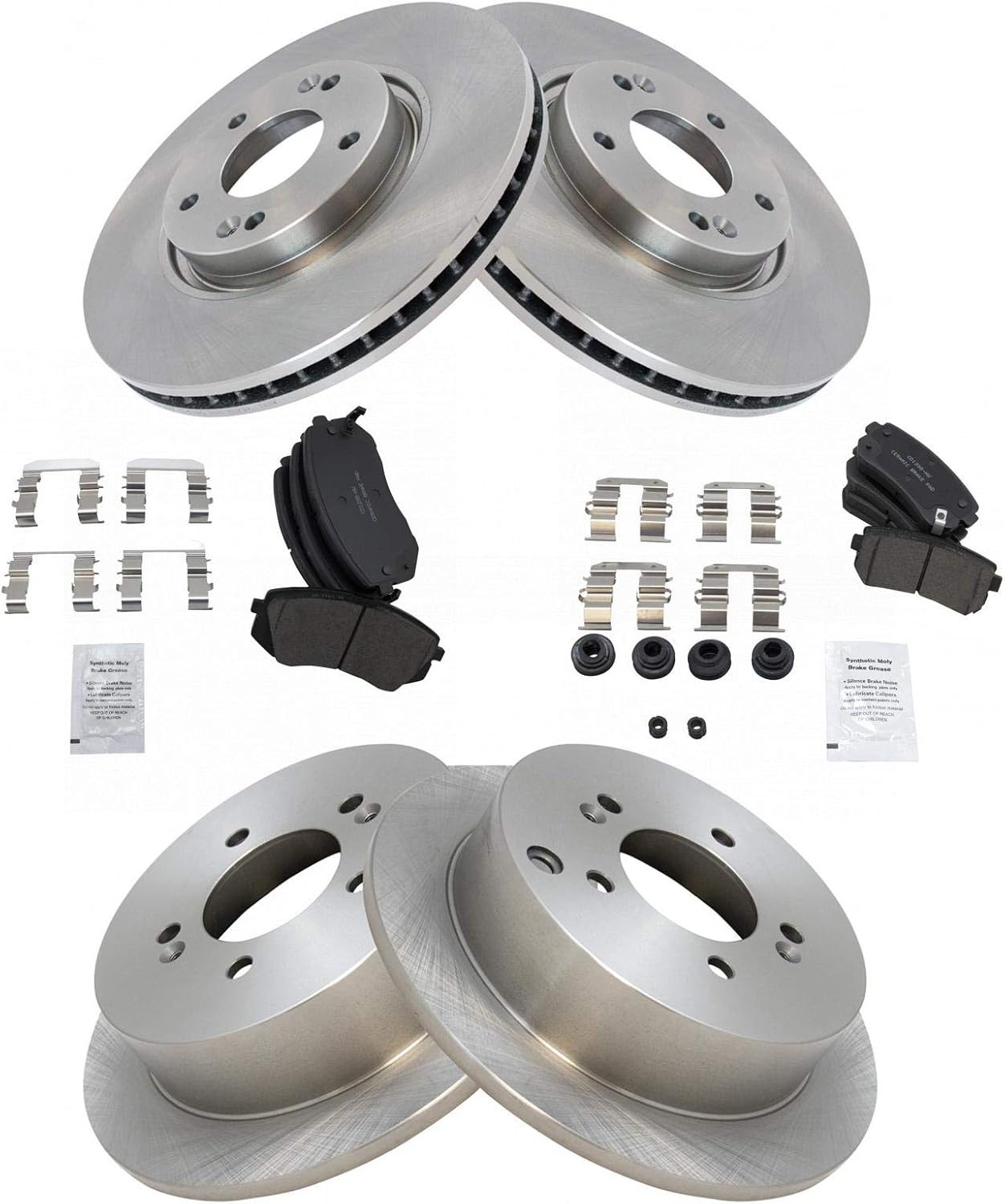 TRQ Front and Rear Brake Pad & Rotor Kit Brake Pads Brake Rotor Ceramic Compatible with 2010-2015 Hyundai Tucson 2011-2016 Kia Sportage