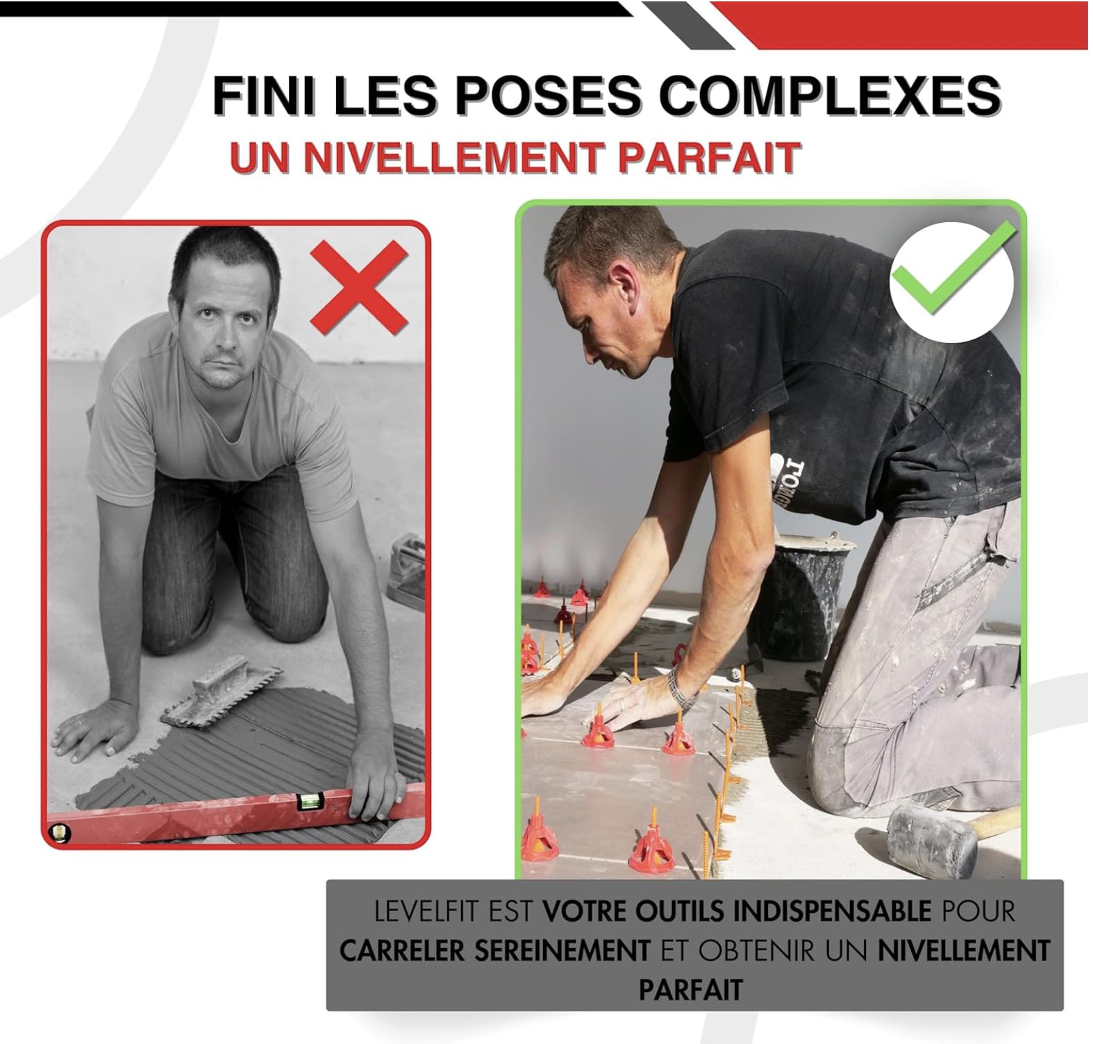 Croisillons carrelage autonivelant 3mm I SHAFFER PRO I Comptatible 20mm | kit 3 mm | 100 clips+100 cadrans réutilisables |3-22 mmI Shaffer pro I nivellement à visser - pose de carreaux Sols/murs