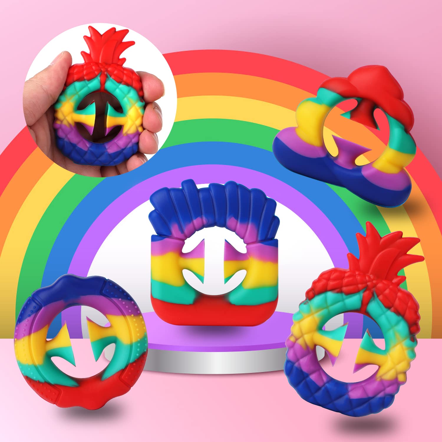 4 Pack Stress Relief Snapper Fidget Toy,Hand Grip Squeeze Grab Snap Sensory Toys, Party Popper Noise Maker Gift, Stress Relief Desk Office Gadget Novelty Finger Toy for Adults Children (Rainbow)