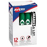 Marks-A-Lot Avery Permanent Markers, Regular Desk-Style Size, Chisel Tip, Water and Wear Resistant, 12 Green Markers (07885) – view 1