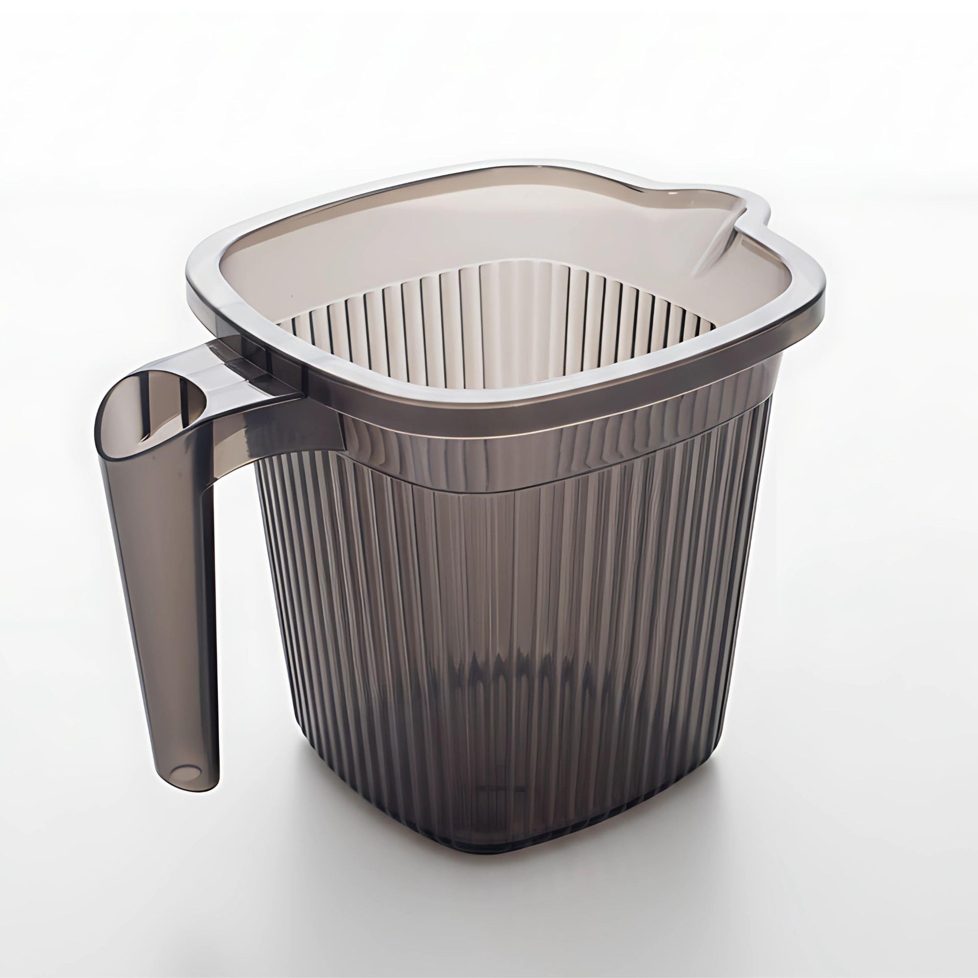 GALOOF Strong Plastic Bucket Mug Bathroom Set of 2 for Kitchen & Bathroom | Solid Color Striped Pattern Balti with Mug (Transparent Grey, 25 Liter Bucket + 1.5 Liter Mug) 2