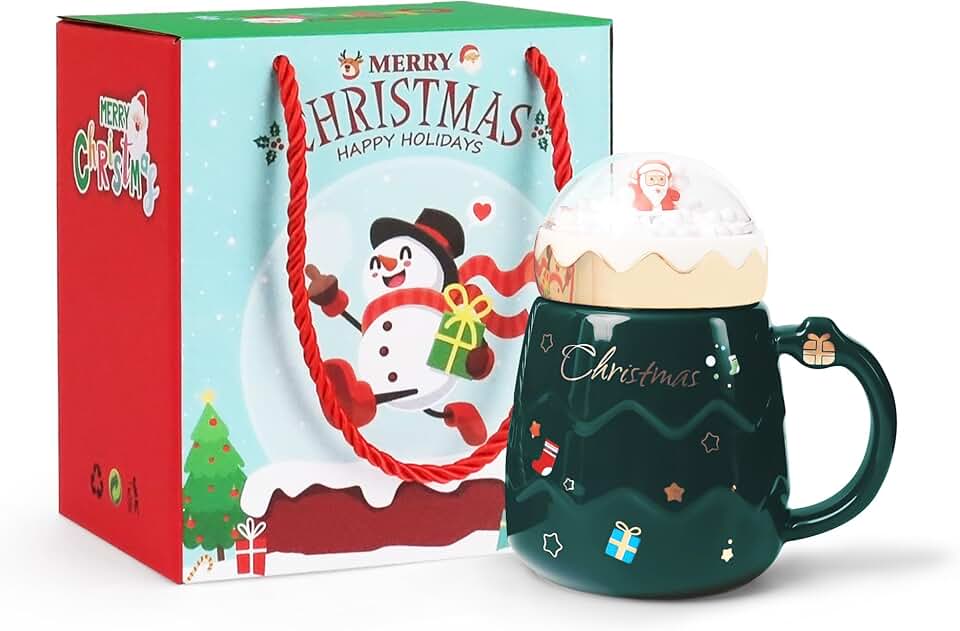 PARSUP Caneca de Natal, canecas de chá de cerâmica fofas com tampa de Papai Noel, copo novidade para leite, café, chocolate quente, presente para mulheres, crianças, colegas, família, amigos, 500 ml