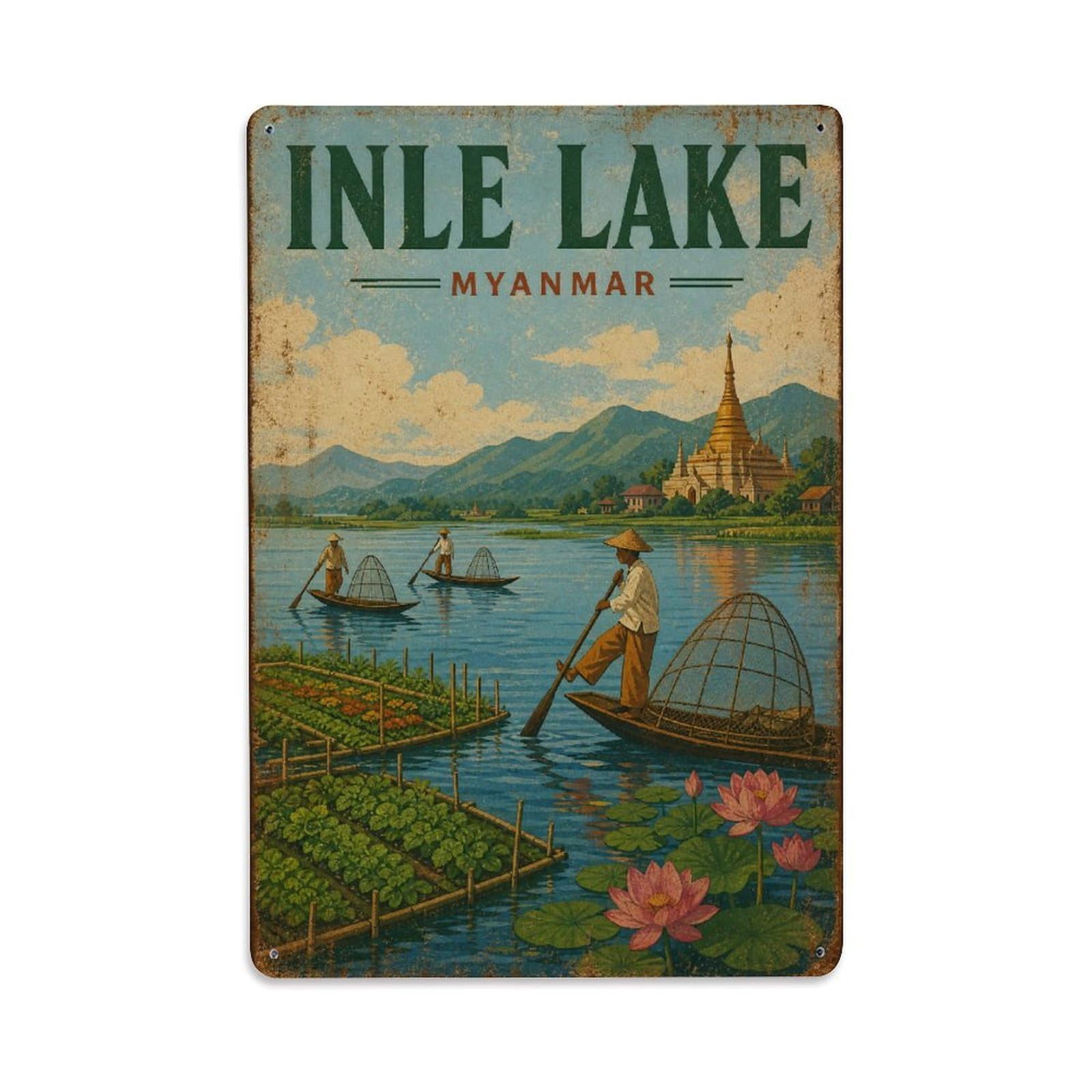 Metal Tin Sign Retro Travel Myanmar Inle Lake
