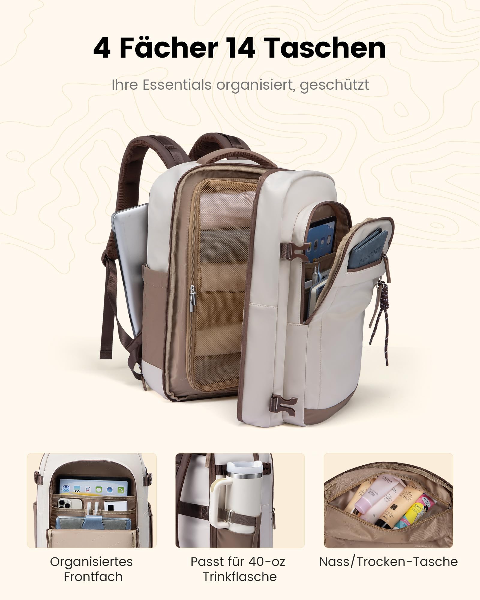 LOVEVOOK Reiserucksack Handgepäck Flugzeug 50L Groß Rucksack Damen | Travel Backpack für 15,6 Zoll Laptop, Carry on Kofferrucksack Rücksack für Reisen Weekender Arbeit Geschäftsreise Business