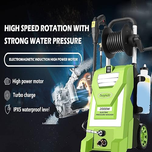 Miniatura 3 de Suyncll - Lavadora eléctrica a presión de 2.9 GPM, lavadora a presión eléctrica con carrete de manguera, 5 puntas de conexión rápida, botella de