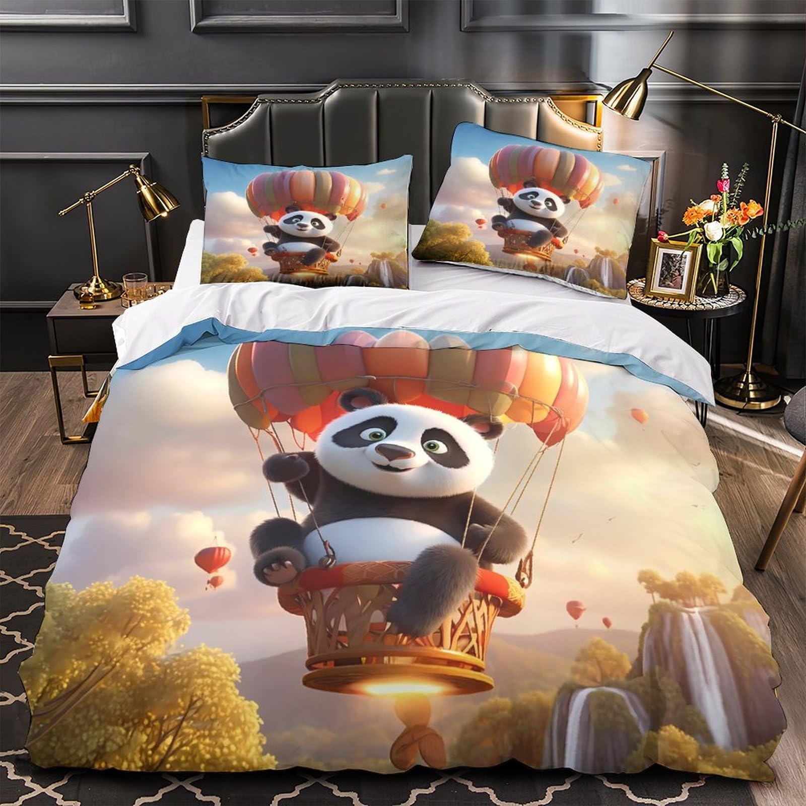 Parure de lit panda hypoallergénique et légère avec fermeture éclair