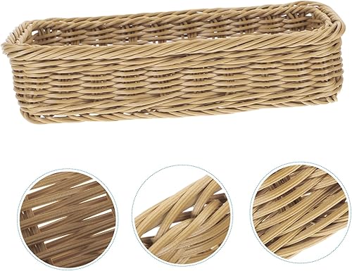 Miniatura 8 de Cesta de almacenamiento de ratán, soporte para utensilios de cocina, cestas de almacenamiento rectangulares tejidas, bandeja de cubiertos de ratán,