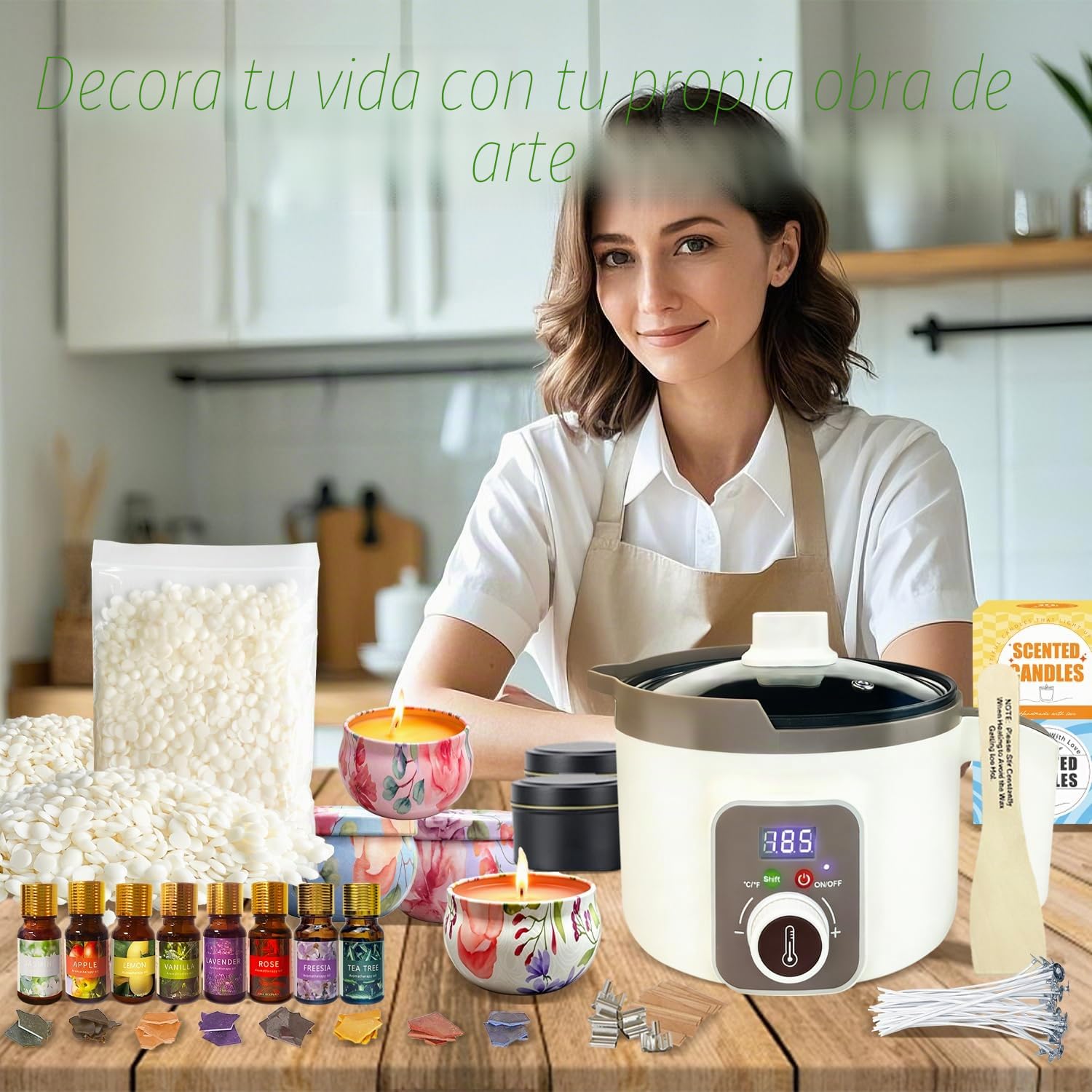 LINGQIAN Kit para hacer velas DIY, crisol eléctrico con pico, 8 latas para velas, 8 aceites aromáticos, kit de hacer velas profesional con bolsa de transporte