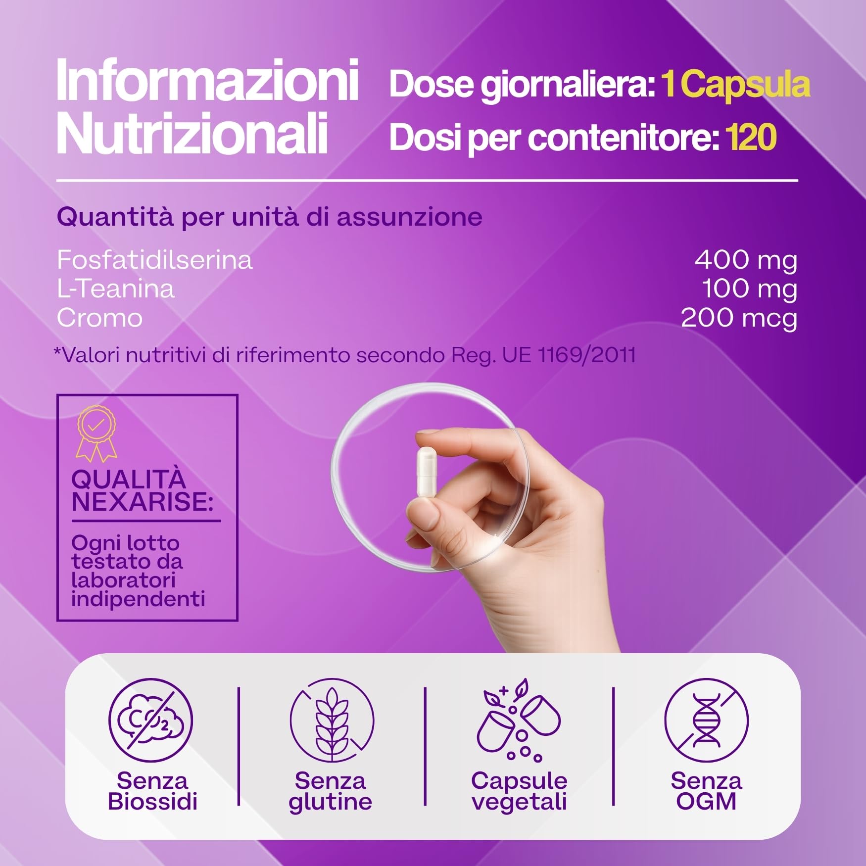 Cortisol Low 500mg | 120Cps con Fosfatidilserina 400 mg, L-Teanina e Cromo Picolinato | Supporto naturale per Abbassare il Cortisolo e Benessere Mentale | 4 Mesi di fornitura | Prodotto in Italia