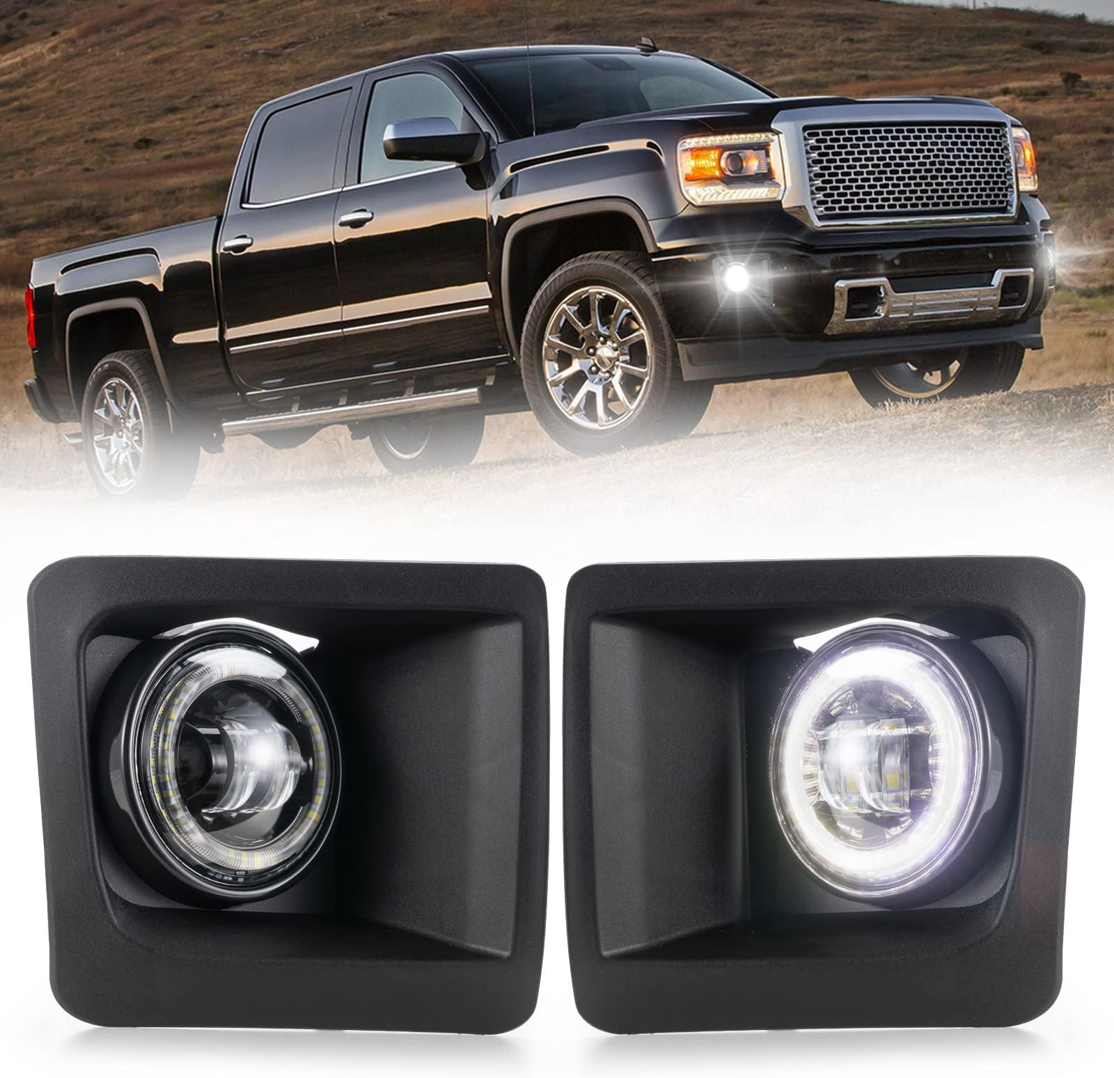 LED Fog Light with Daytime Running Lights for 2014-2015 GMC Sierra 1500, OEM Bumper Driving DRL Fog Lamp Assembly Kit