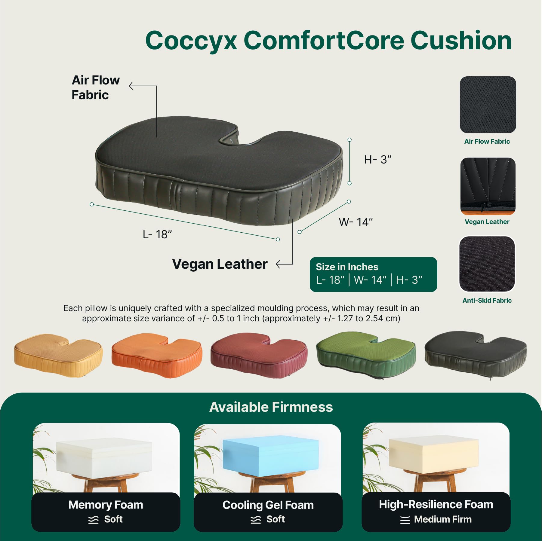 The White Willow Coccyx Cushion for Tailbone Pain Relief- HR Memory Foam Sitting Cushion-Seat Cushion for Office Chair-Tailbone Cushion Sitting Pillow for Hip,Back Pain Relief-Above 50 Kg Firm-Black - Image 6 thumbnail