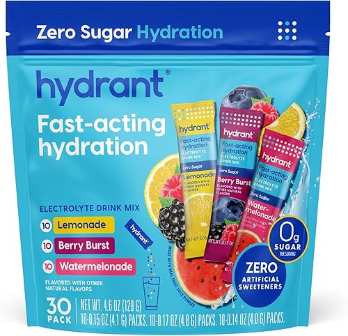 Hydrant Hydrate Zero Sugar, paquetes individuales de electrolitos en polvo de hidratación con cero azúcar y electrolitos para una hidratación rápida