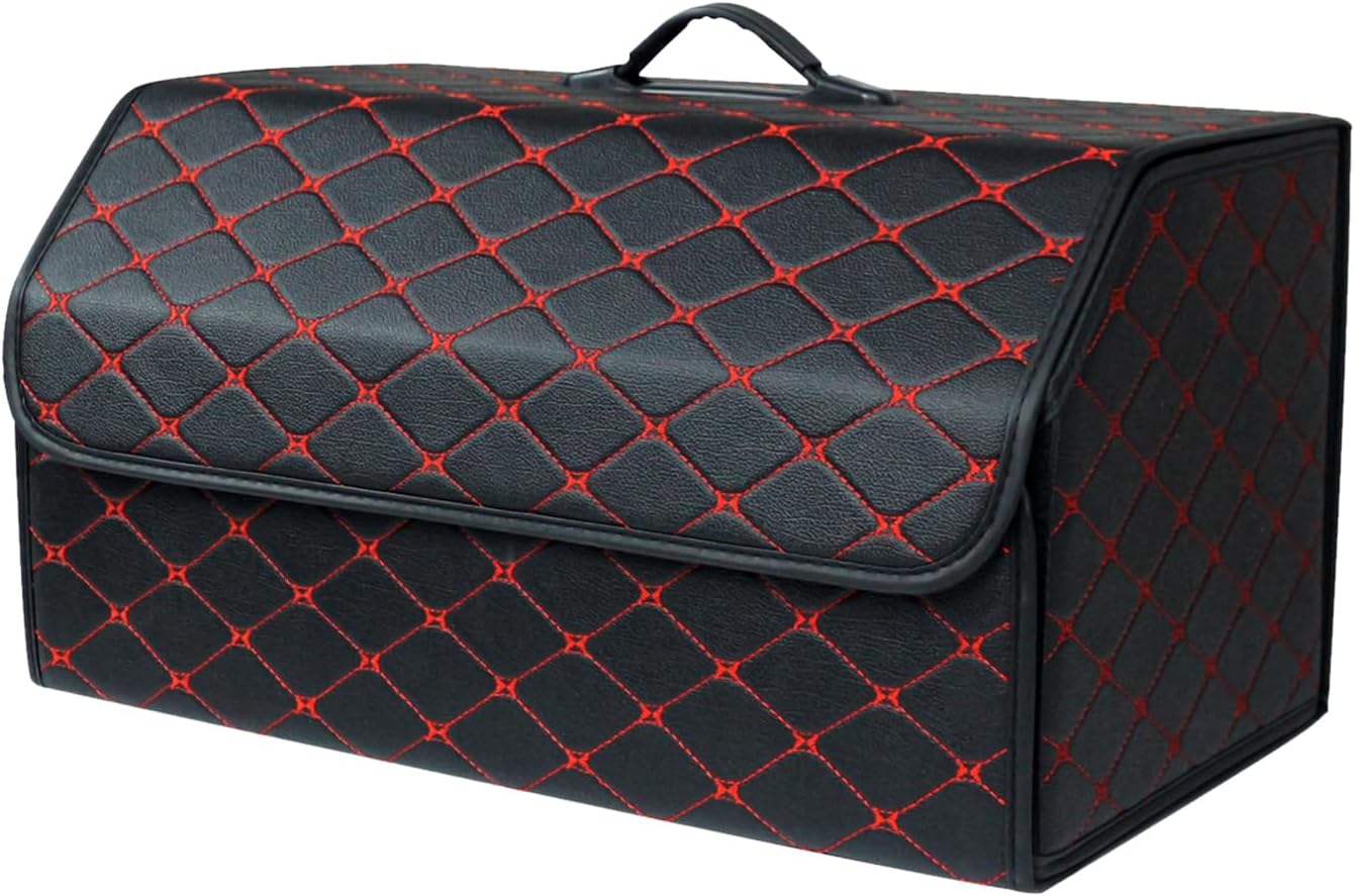 Ergocar Car Trunk Organizer Luxury Foldable Car Boot Tidy Storage Box Waterproof PU Car Boot Storage Organiser for Car/SUV/Truck/Auto (Black Red-L)