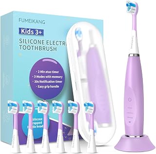 Kids Electric Toothbrushes Toddlers Rechargeable, 6 Heads, Ages 2-12 Purple