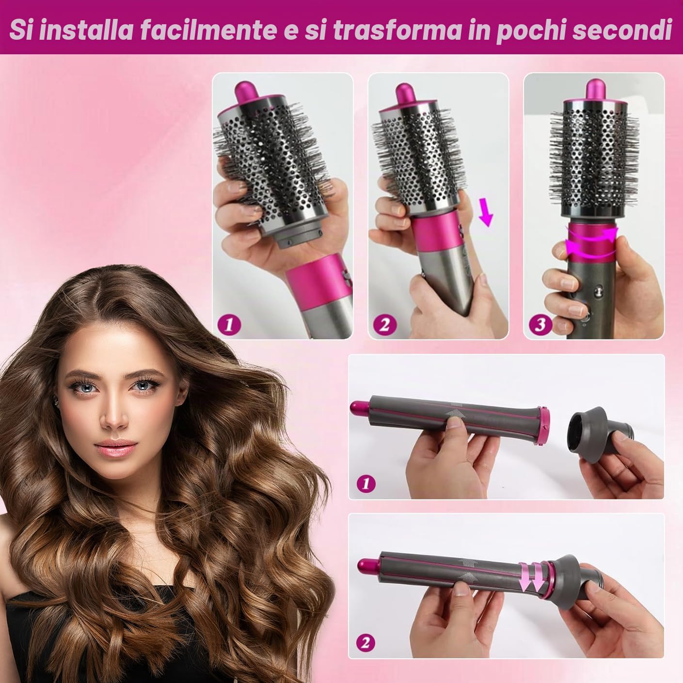 4 in 1 Strumento per lo styling dei capelli per Dyson Airwrap HS01 HS05, lunghi bigodini per ricci e accessori per spazzola volumizzante rotonda per Dyson, include 2 accessori per ricci, 1 spazzola