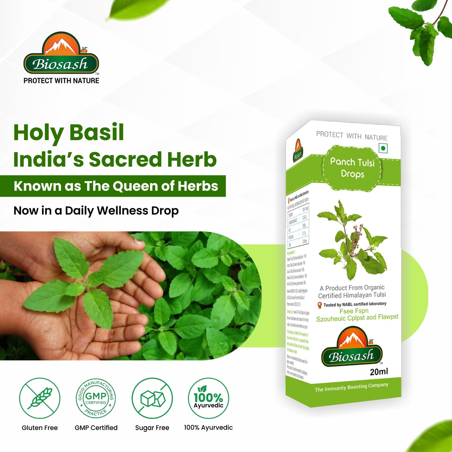Biosash Panch Tulsi Drops 20ml Herbal Tulasi Ark for Adults — Amazon image 3