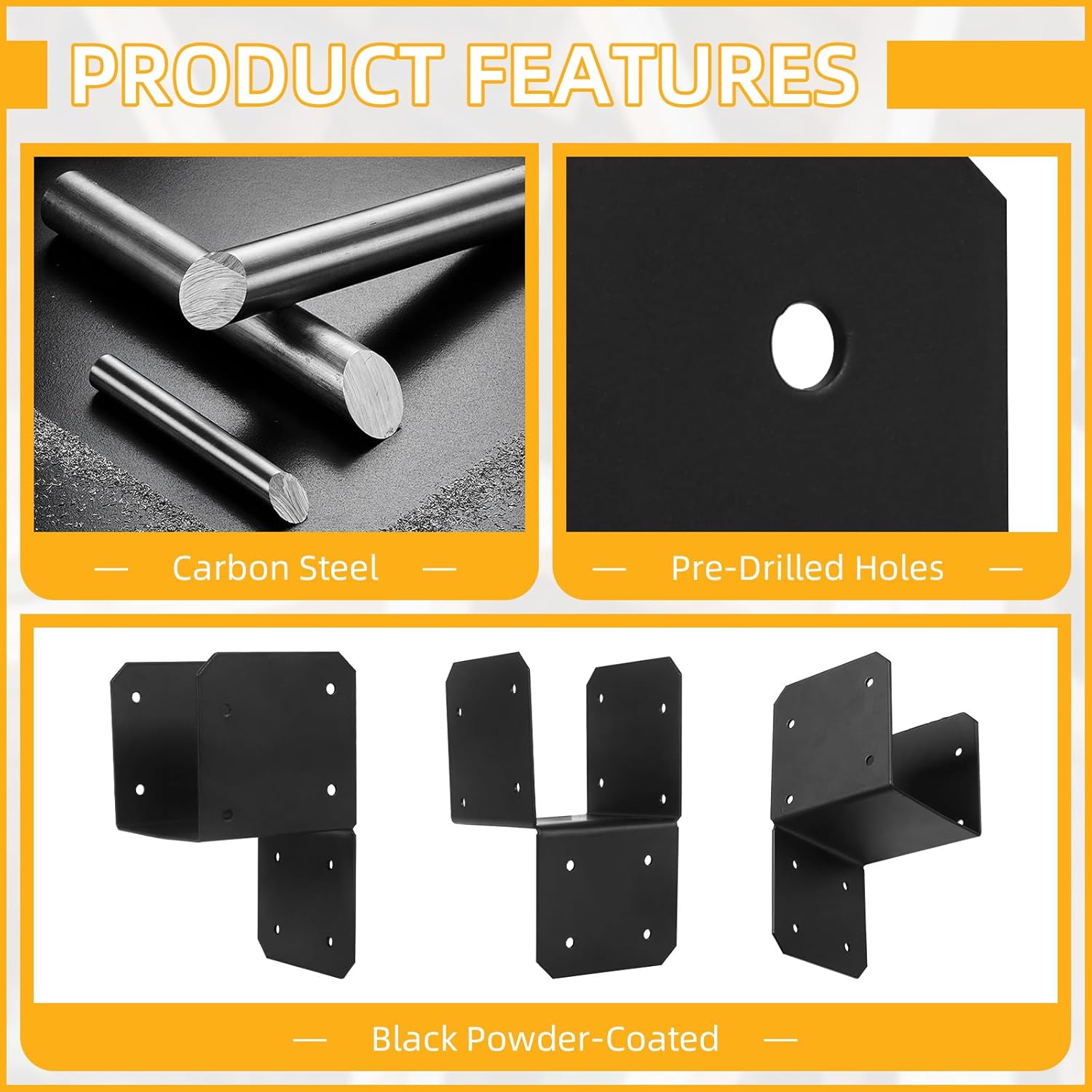 4 Pcs Black Caps Tie Brackets, 4x4 Post Cap Tie Carbon Steel Post Bracket Anchor Connector Support for Post to Wood Deck
