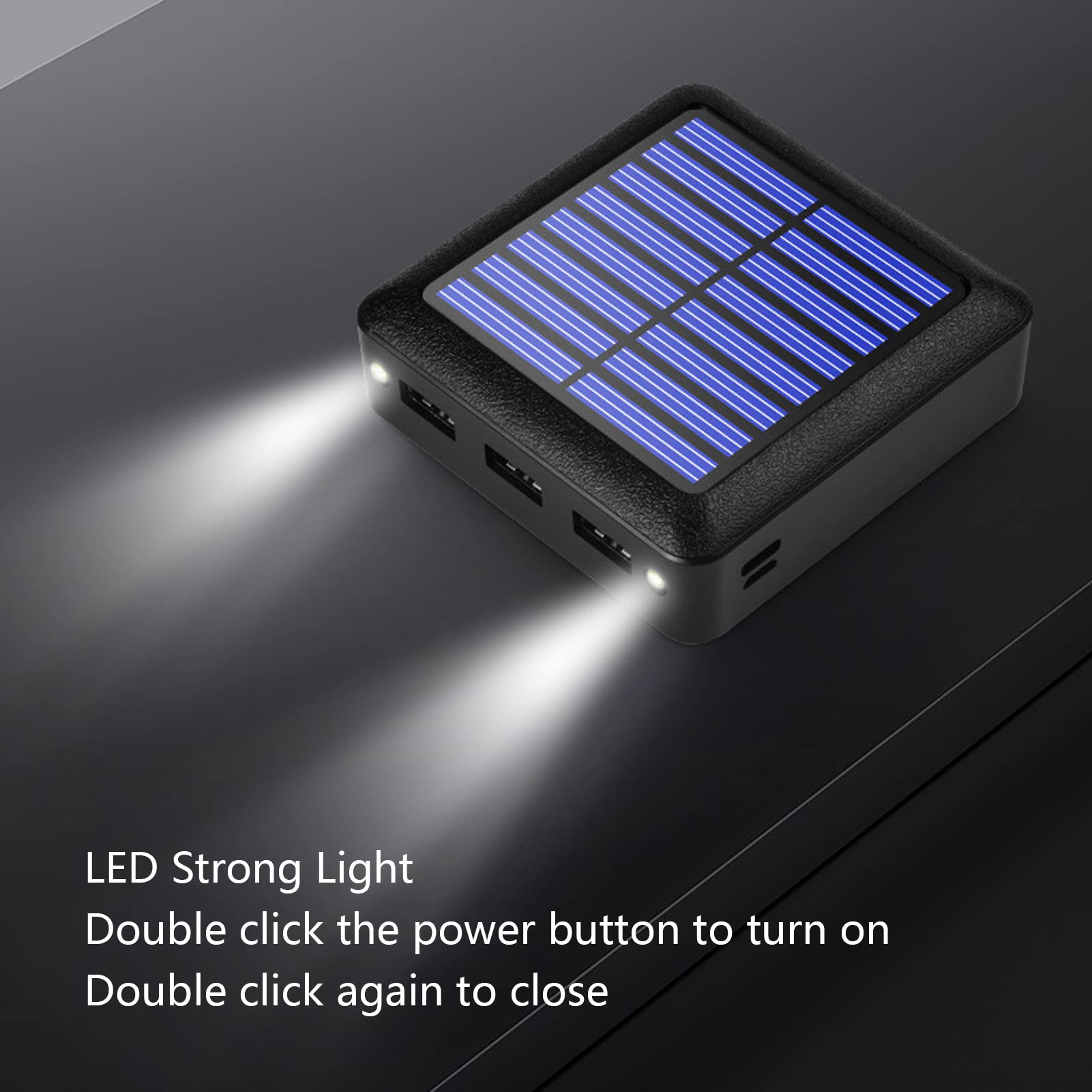 10000mAh Small Solar Phone Charger Banque d'alimentation à Double Entrée avec 3 Sorties USB et Lumière LED pour Le Camping en Plein Air, la Randonnée, la Pêche, Les Voyages