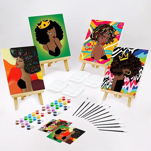 Vista 12 de VOCHIC Paquete de 4 kits de fiesta de 8 x 10 pulgadas, kit de pintura de lienzo predibujado para pintura para adultos, suministros de pintura