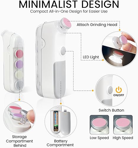 Miniatura 4 de IvyWind Lima eléctrica de uñas para bebé, recortadora de uñas universal 5 en 1 con luz LED, cortaúñas de seguridad automática para bebés, recién