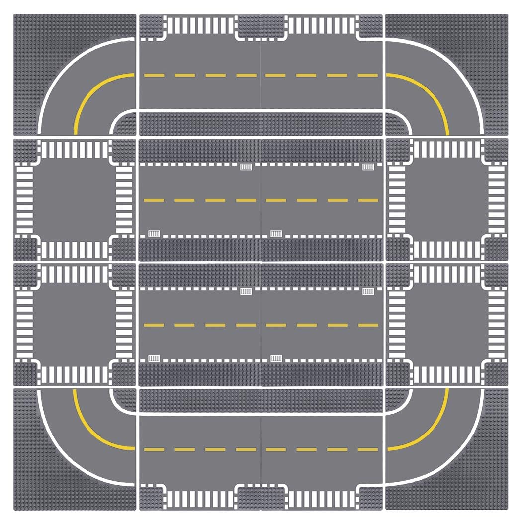 Lekebaby 16 plaques de Base pour la Ville, plaques de Route 100% compatibles avec la Plupart des Marques, 4 Courbes/ 4 jonctions en T/ 4 Droites/4 jonctions