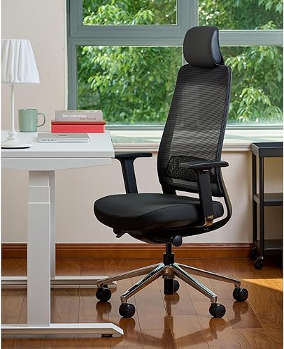 Miniatura 6 de Silla de oficina ergonómica de malla con reposacabezas, reposabrazos 4D, soporte lumbar ajustable y profundidad del asiento (negro)