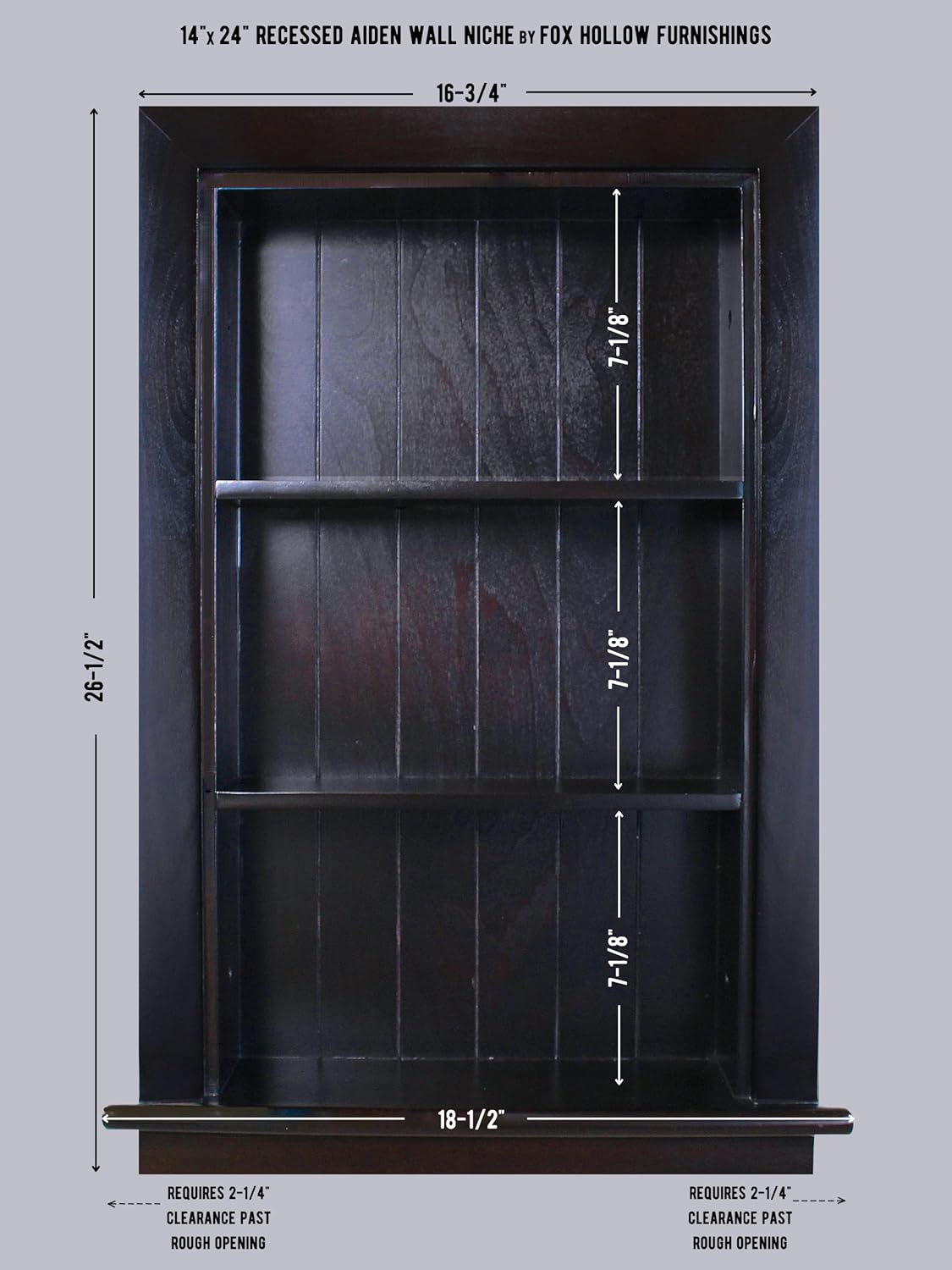 14x24 Aiden Recessed Wall Niche Medicine Cabinet Replacement, in The Wall Bathroom Cabinet Insert Shelf/Shelves, Made in North America, Real Wood, NO MDF, Beadboard, Dark Brown
