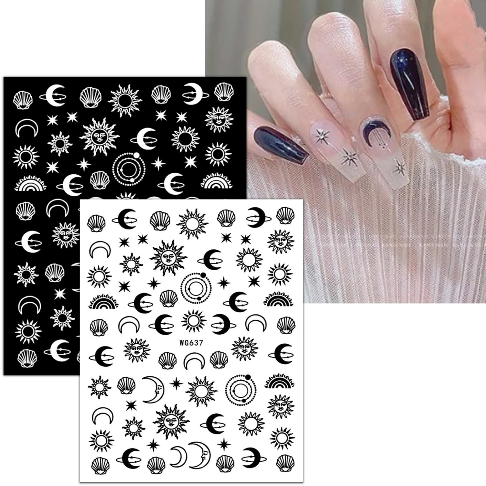 KEYRI Nagelaufkleber Set – 22 Blatt Mit Mond, Stern & Sonne – Für Kreative Nailart
