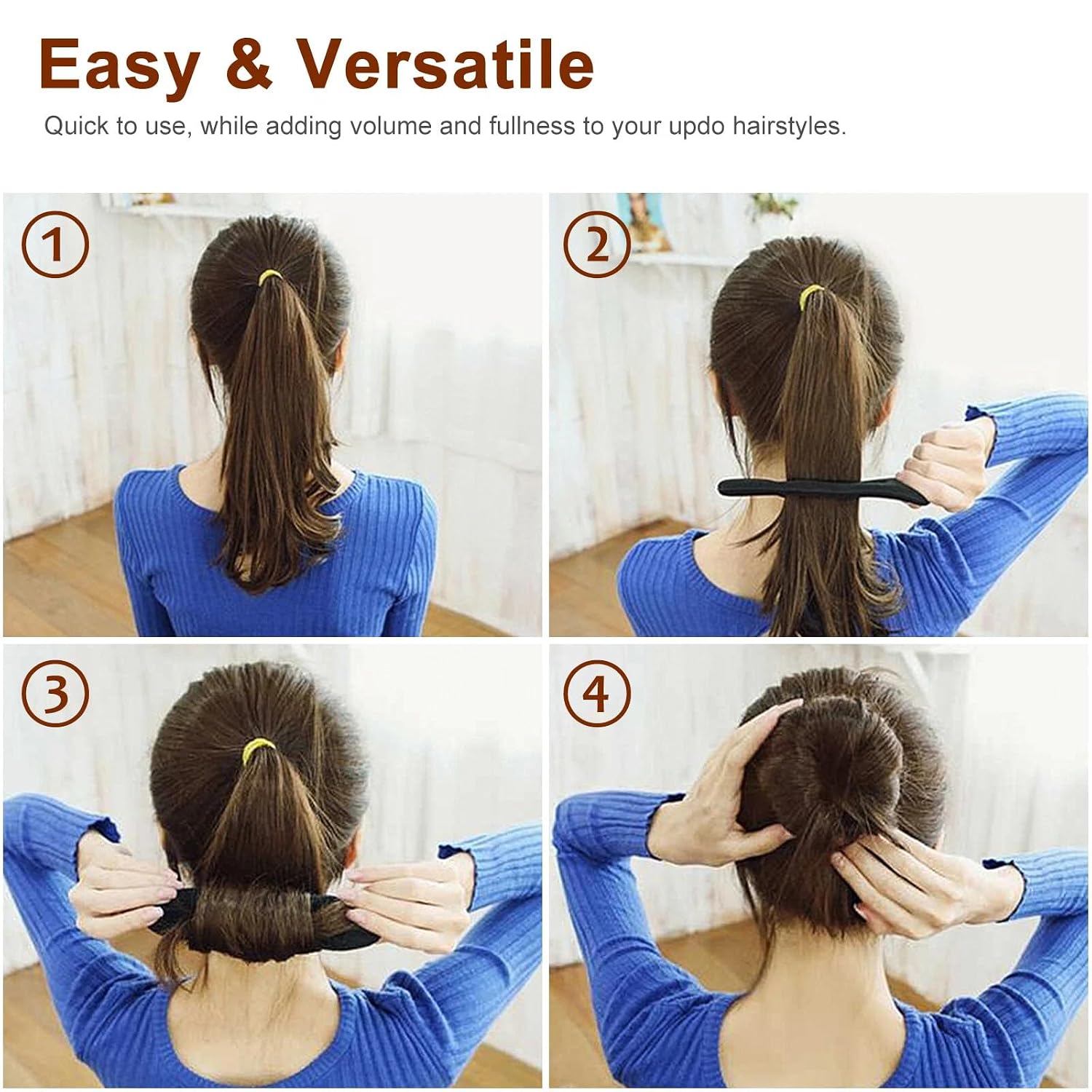 4 Pcs Black Hair Bun Maker, Sponge Bun Curler with 2 Sizes, Non-Slip Hair Bun Shaper, Lazy Bun Updo Hair Styling Accessories for Updo Long Thin Curly Straight Wavy Hair
