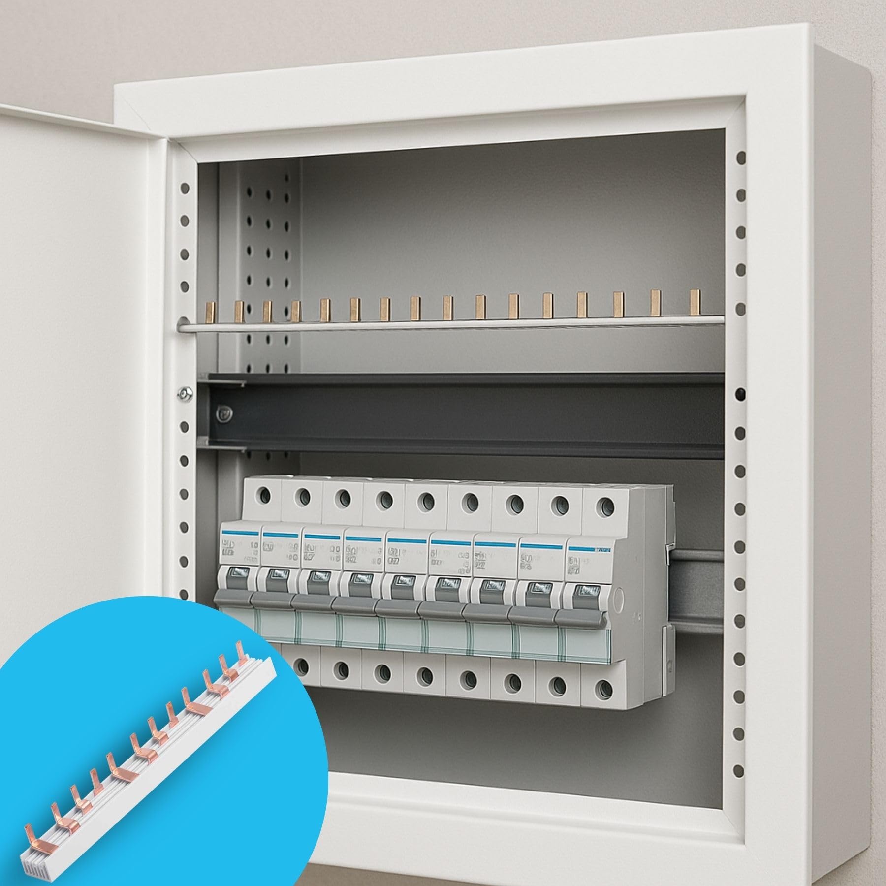 Grzebień do podłączenia elektrycznego, 4P 12 PIN 210 mm, listwa kolektorowa do przełączników magnetycznych i różnicowych, modułowy BusBar 63A