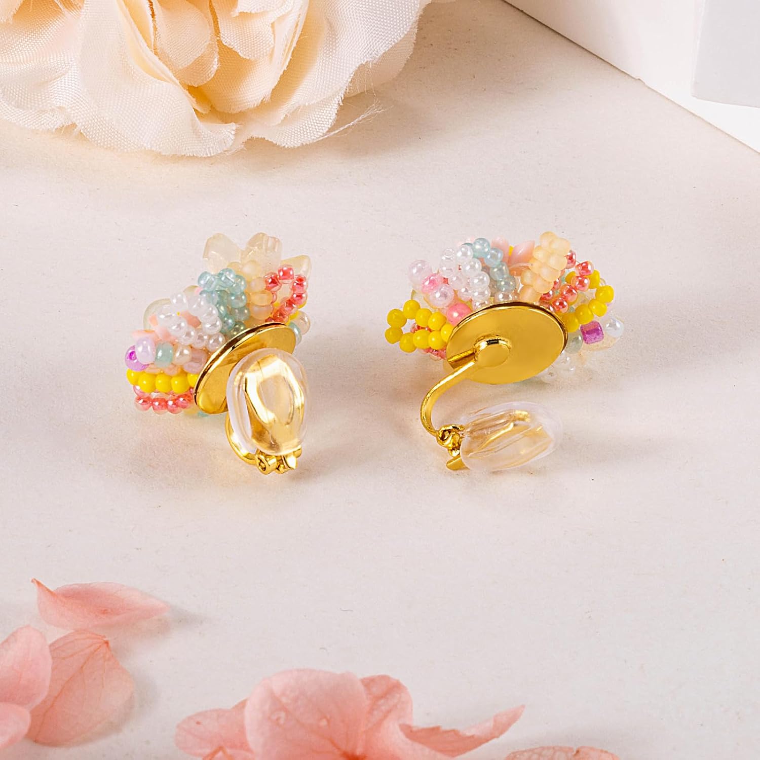 Cute Flower Clip On Earrings For Women Fashion Lovely Flower Earrings No piercing Earrings Colorful Bloom Bead - Image 6