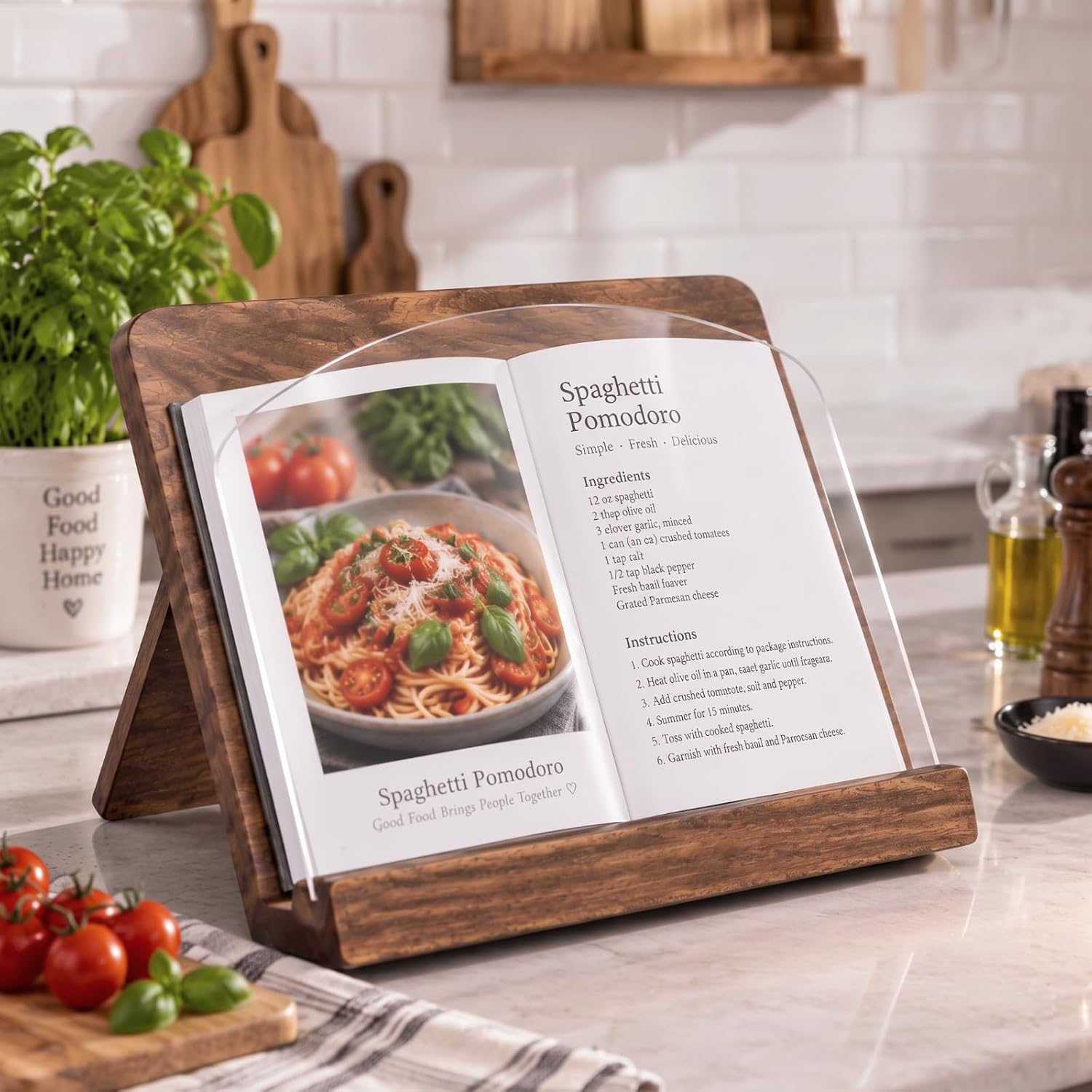 Mifoci Wooden Cookbook Stand with Acrylic Splash Guard, Recipe Book Holder