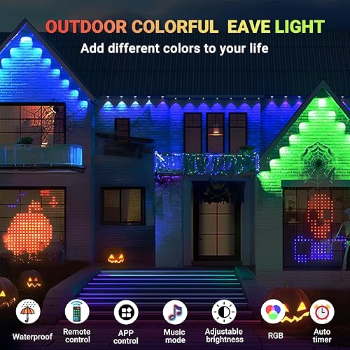 Miniatura 4 de Luces RGB permanentes para exteriores de 100 pies, IP67, impermeables, 50 LED, luces de alero con aplicacióncontrol remoto, para Navidad y toda la