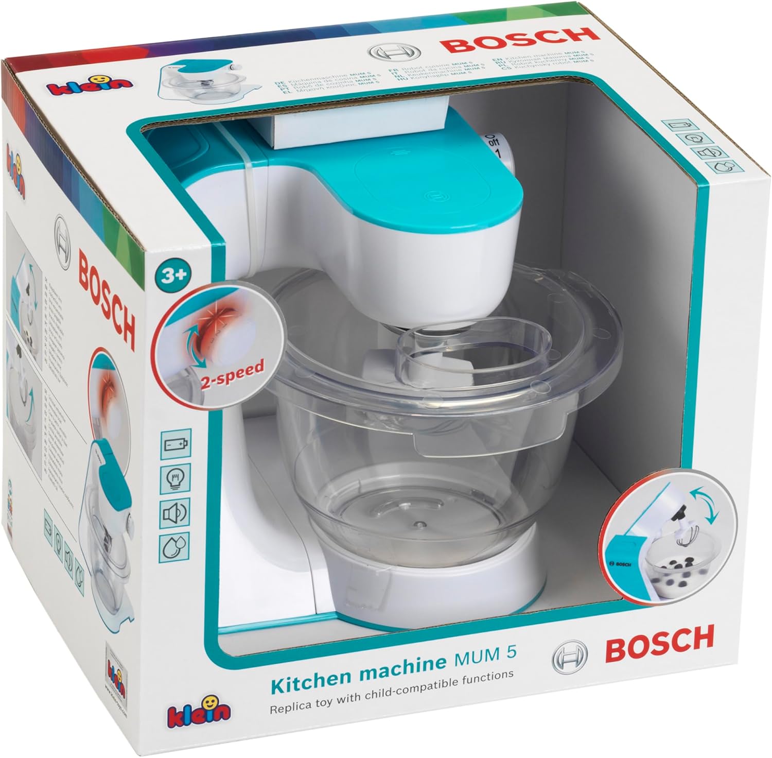 BOSCH: Kitchen Machine Mum 5 - White & Teal - 2 Speed Mixer Appliance Toy, Chef & Baking Pretend Play, Realistic Functions, Licensed, Kids 3+