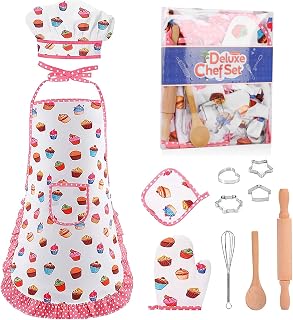 Presentes para meninas de 2 a 8 anos, avental infantil para meninas, aventais infantis brinquedos de cozinha para meninos de 2 a 8 anos conjunto de fantasias de chef para meninas conjunto de cozinha p