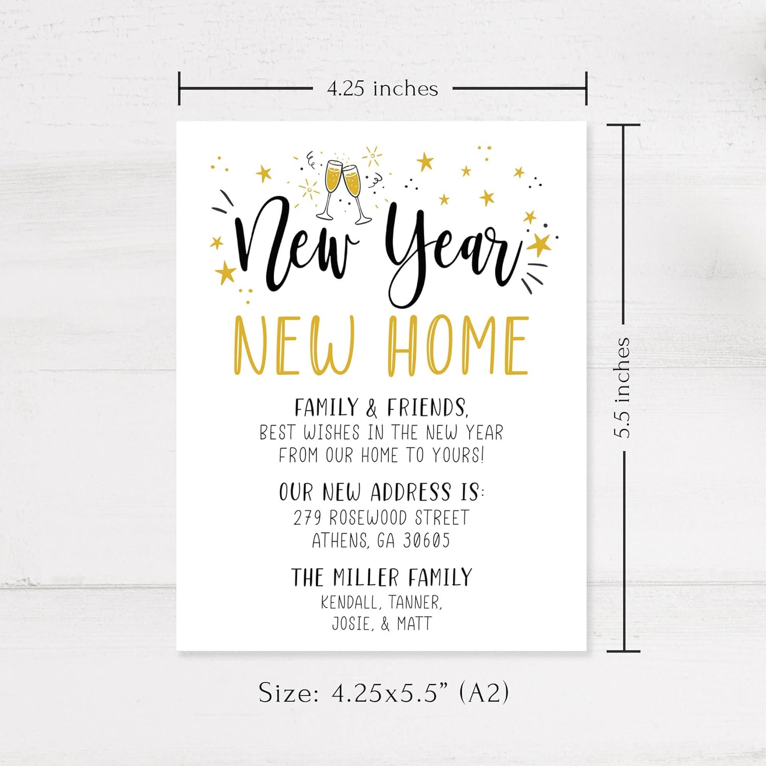 New Year, New Home Moving Announcement Cards, New Address Cards, Flat 4.25x5.5 Personalized Moving Notecards with Envelopes