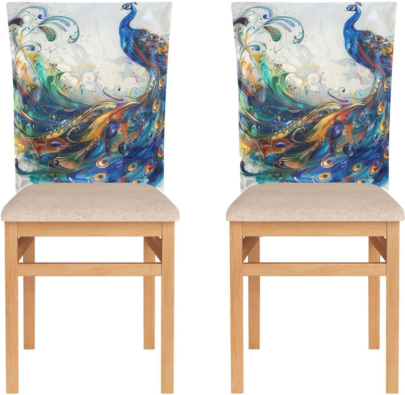 ALAZA Vintage Peacock Chair Back Cover Set of 6, Washable Reusable Removable Chair Slipcovers Decorative Chair Cover for Home Kitchen Wedding Party