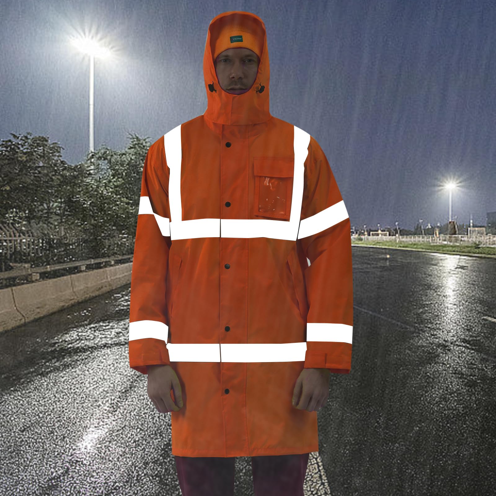 AYKRM Manteau de pluie de Travail Veste professionnelle compressible haute visibilité, Manteau de vent imperméable de sécurité